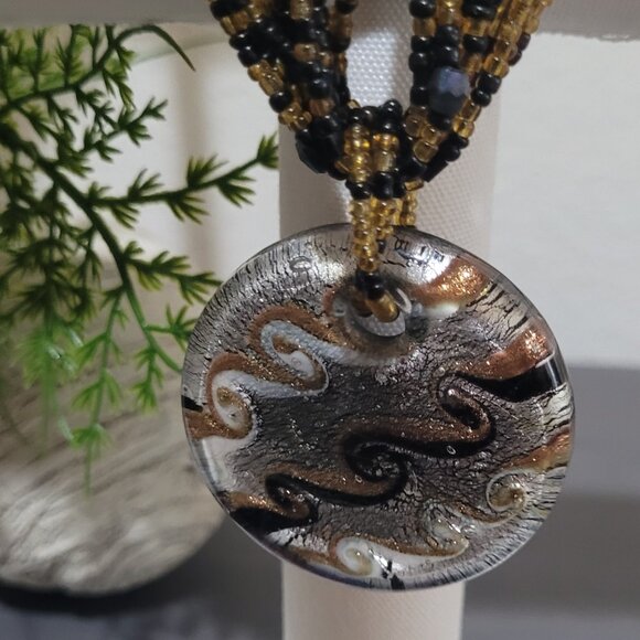 Black and Brown Vintage Beaded Layered Necklace - Picture 3 of 5